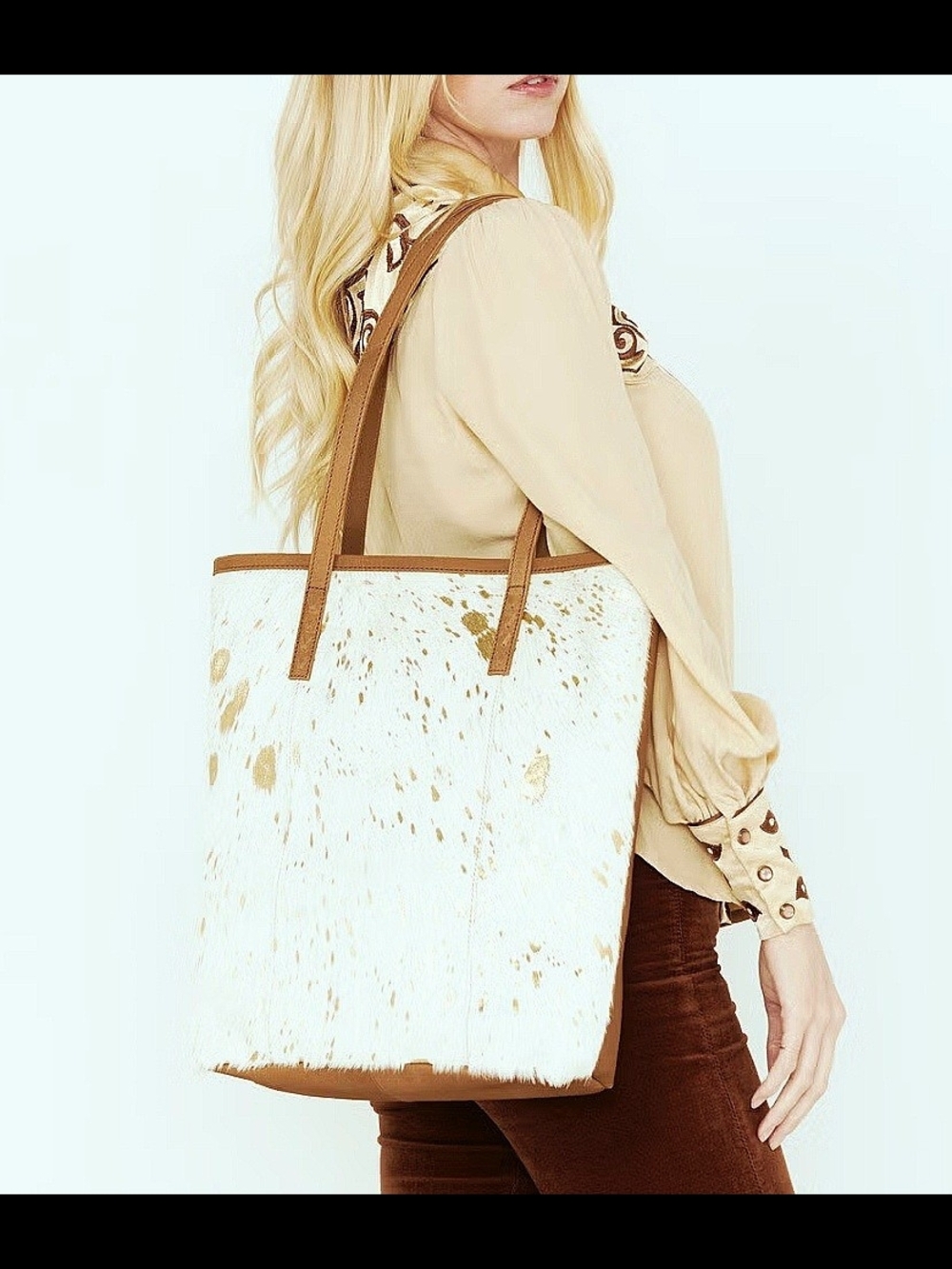 Shyanne Leather-Trim Cow Hair Shoulder Tote Bag